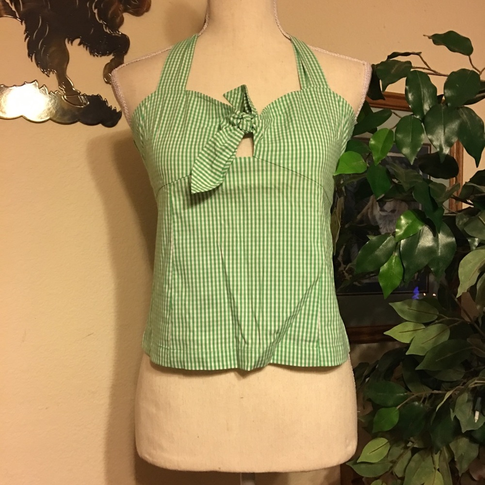 Kenzie Girl green white stripe halter NWT S